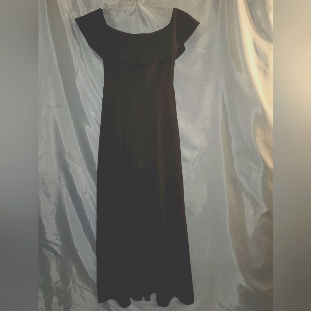 Luxxel One Pice Jumpsuit Open Flow Front with Attatched Short Underneath Black